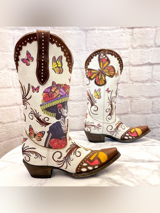 Old Gringo Shoes - Old Gringo Catarina Cowboy Boots Dia De Los Muertos Taupe 5.5B EUC